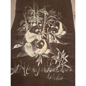 Vintage MORA Spain Large Reversible Fleece Blanket Panda Bears Bamboo